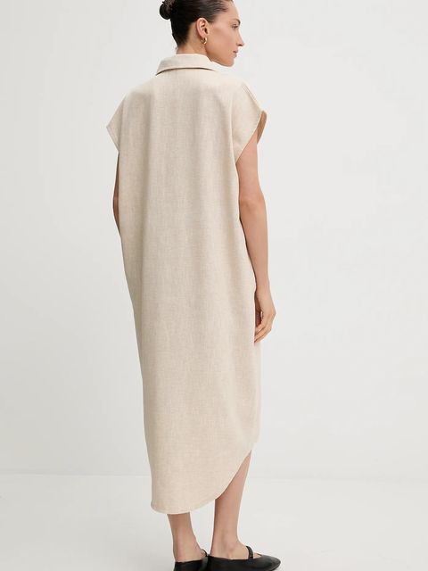 Answear.LAB sukienka z lnem kolor beżowy midi oversize