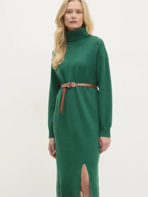 Answear.LAB sukienka kolor zielony midi prosta