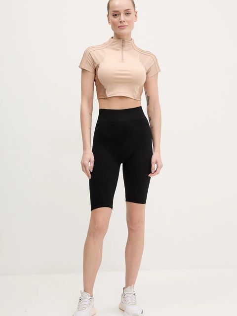 adidas Originals t-shirt Zip Up Crop Top damski kolor beżowy z półgolfem JJ0916 - zdjęcie produktu nr 2