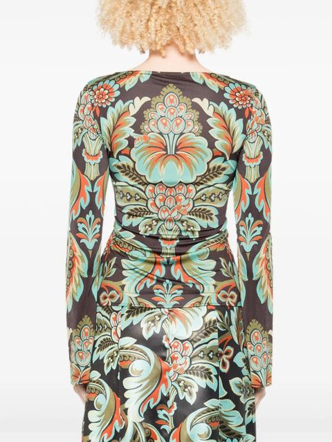 ETRO floral-print bell-sleeve T-shirt - Black