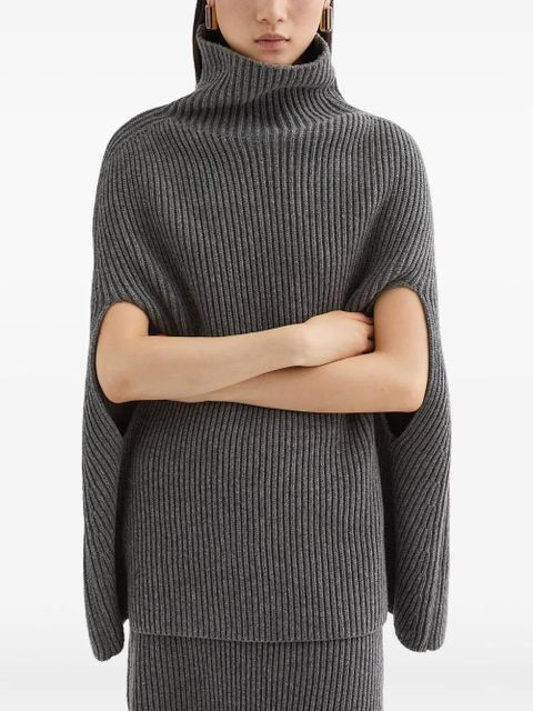 Jil Sander high-neck ribbed cape - Grey - zdjęcie produktu nr 2