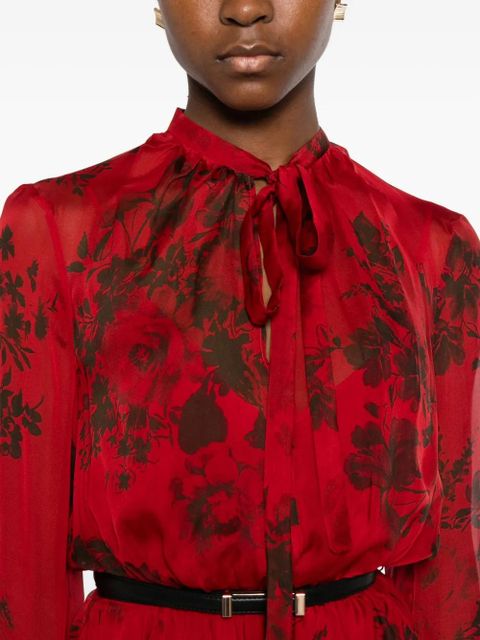 Max Mara floral-print belted midi dress - ROSSO