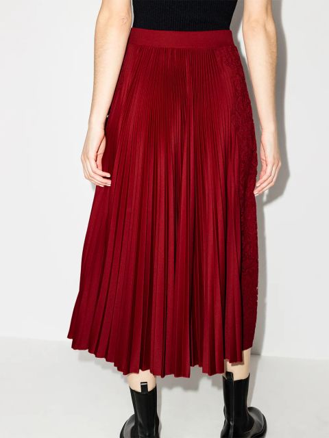 Valentino Garavani floral-lace pleated midi skirt - Red