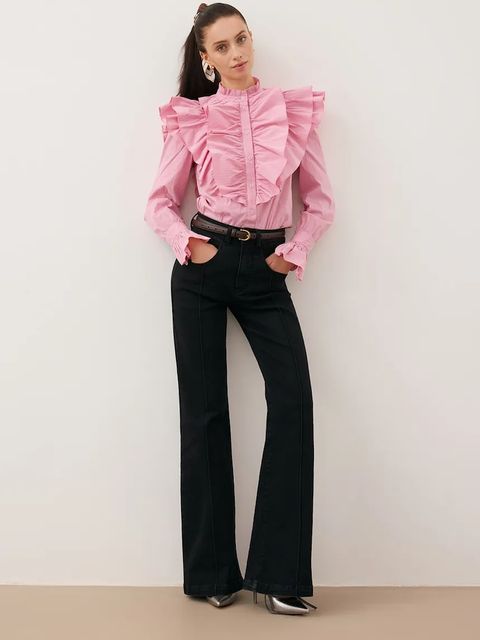 Bizuu koszula SANNI damska kolor różowy regular ze stójką SANNI RÓŻOWY