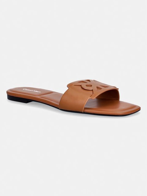 Calvin Klein klapki damskie skórzane SQUARE FLAT SANDAL EMBLEM - zdjęcie produktu nr 2