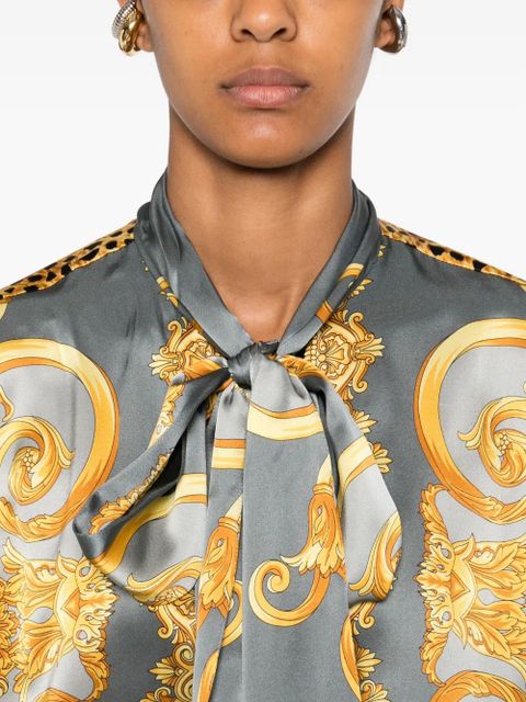 Versace cheetah foulard silk lavallière shirt - Grey