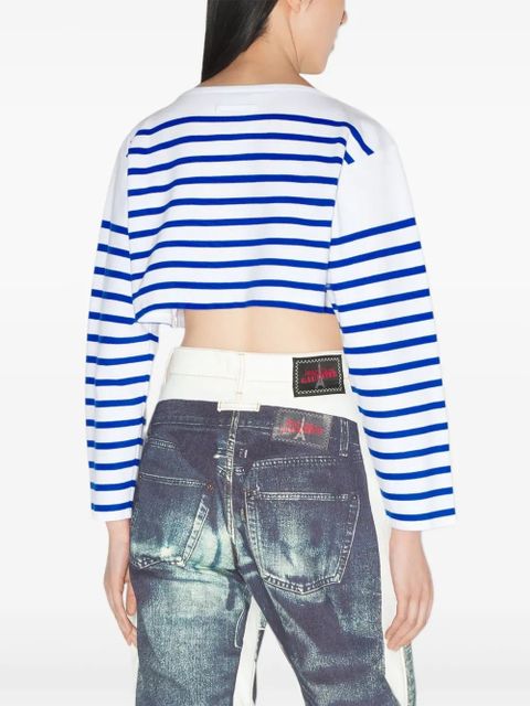 Jean Paul Gaultier long-sleeved striped crop top - White