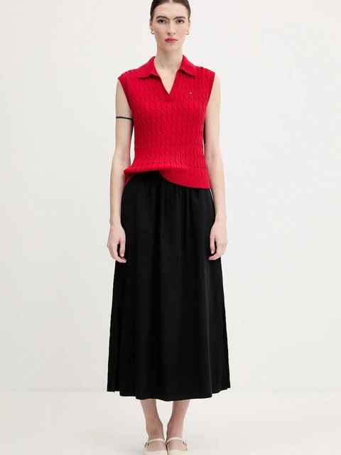 Tommy Hilfiger kamizelka bawełniana damski kolor czerwony lekki WW0WW45655 - zdjęcie produktu nr 2