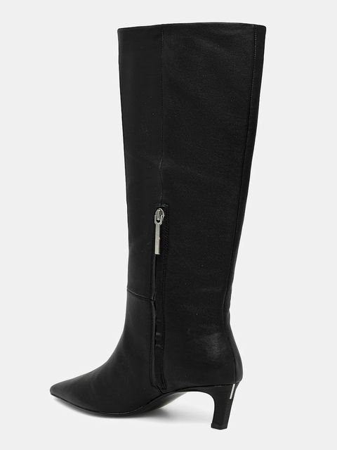 Calvin Klein kozaki skórzane ESS KITTEN HEEL LONG BOOTS damskie kolor czarny na szpilce HW0HW02690