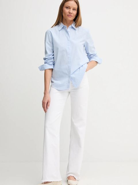 United Colors of Benetton koszula bawełniana damska kolor niebieski regular z kołnierzykiem klasycznym 59T7DQ0BH - zdjęcie produktu nr 2