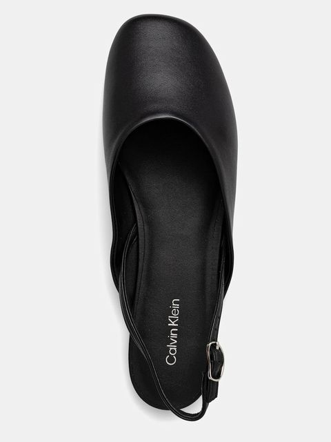 Calvin Klein baleriny skórzane OBLIQUE BALLERINA SLINGBACK LTH kolor czarny z odkrytą piętą HW0HW02852