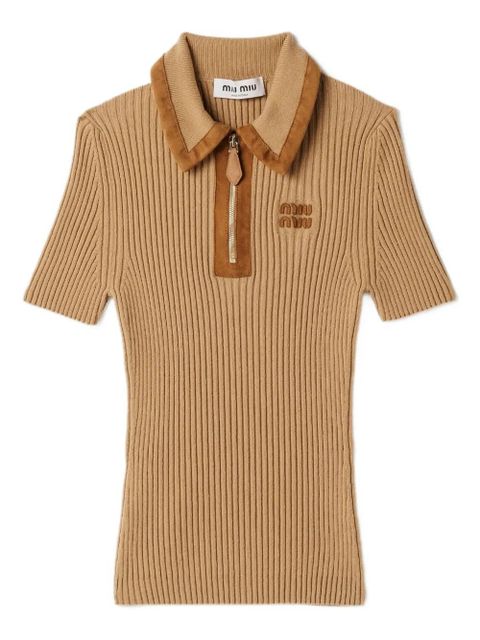 Miu Miu ribbed trimmed polo sweater - Brown - zdjęcie produktu nr 1
