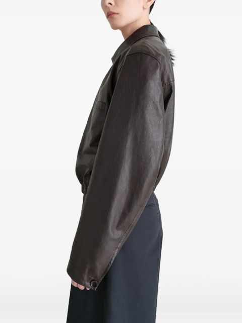 LEMAIRE buttoned-up elasticated leather jacket - Brown