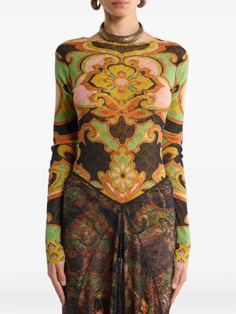 ETRO floral-print long-sleeve top - Green