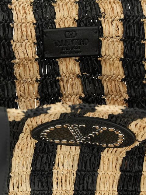 Valentino Garavani striped raffia shopping bag - Black