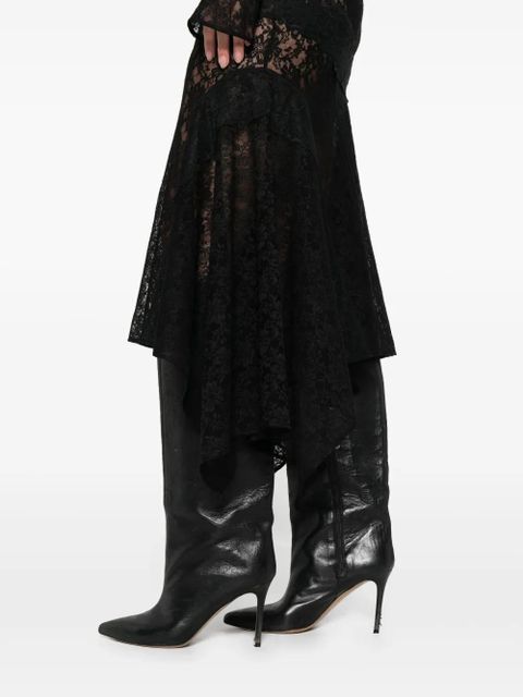 The Attico lace asymmetric-hem midi dress - Black