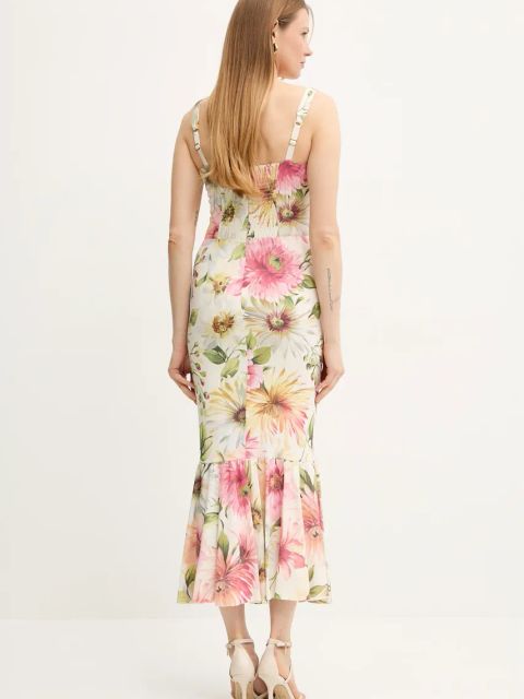 Guess sukienka FLEUR kolor beżowy midi dopasowana W5GK20 WH4S2