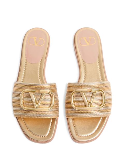 Valentino Garavani Vlogo Signature metallic leather slides sandals with Cornely embroidery - Gold