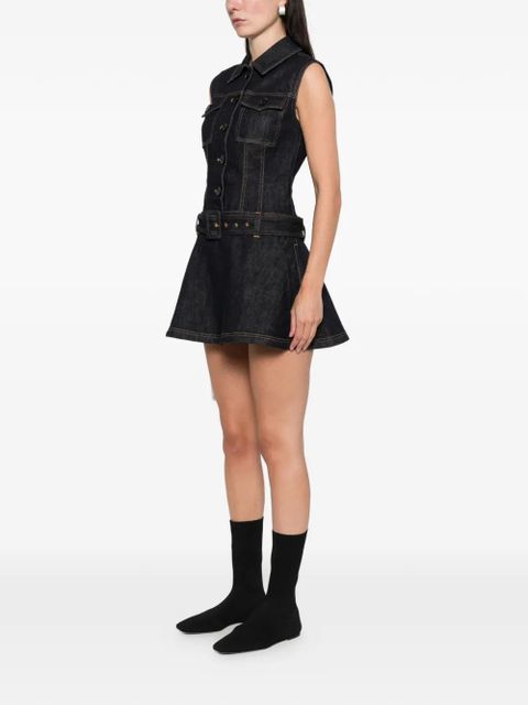 Self-Portrait belted denim mini dress - Blue