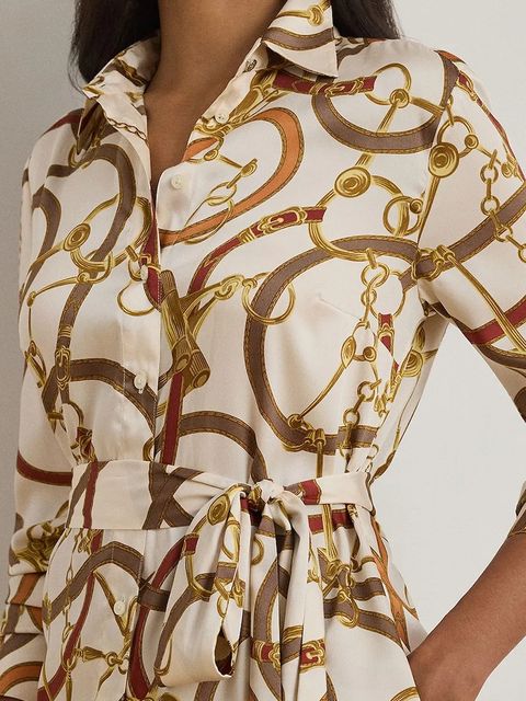 Lauren Ralph Lauren sukienka kolor brązowy midi rozkloszowana 200979806