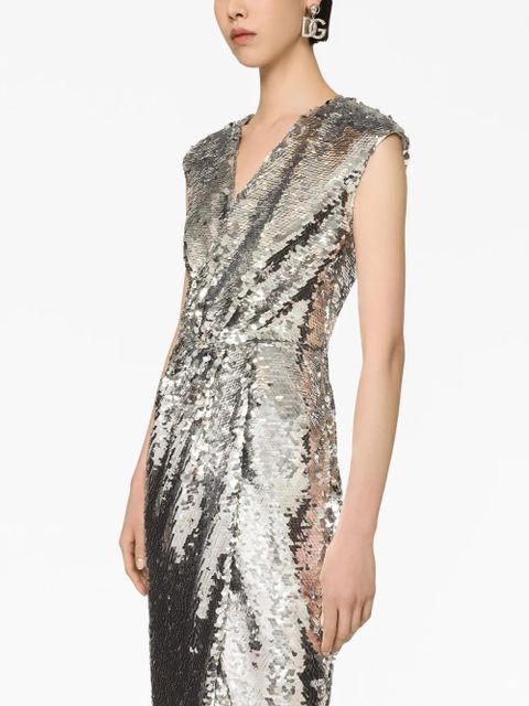 Dolce & Gabbana sequin-embellished draped dress - Silver
