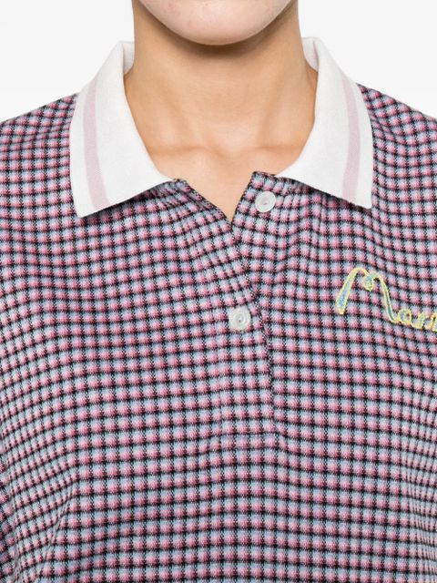 Marni check embroidery polo top - Pink
