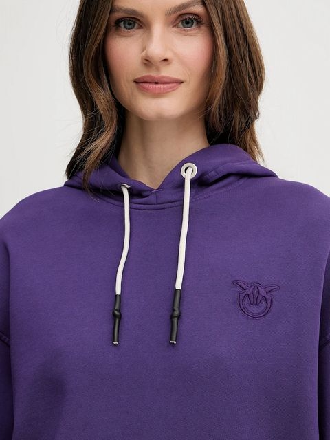 Pinko bluza bawełniana damska kolor fioletowy z kapturem gładka 105507 A2RB