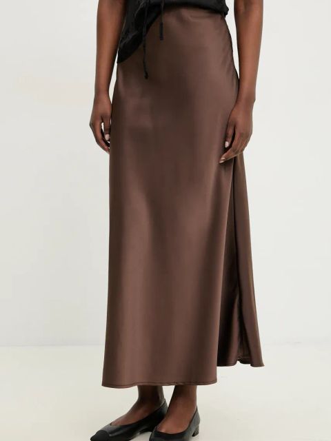 Answear.LAB spódnica kolor brązowy maxi rozkloszowana