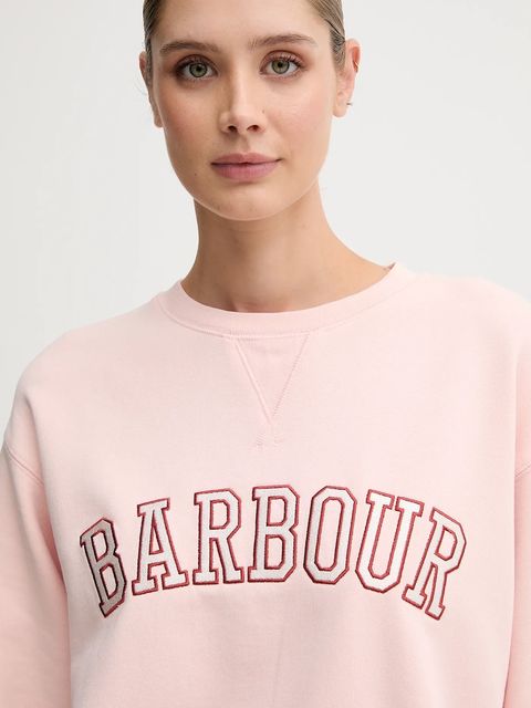 Barbour bluza bawełniana damska kolor różowy z aplikacją LOL0591