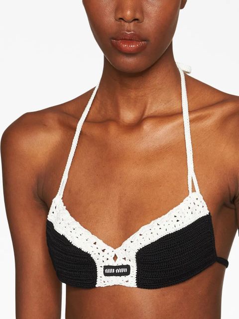 Miu Miu crochet-knit triangle bralette - Black