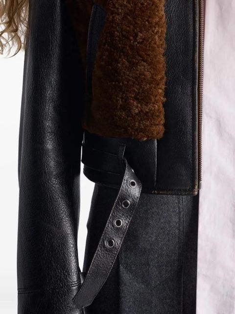 Prada shearling-panelled leather jacket - Black