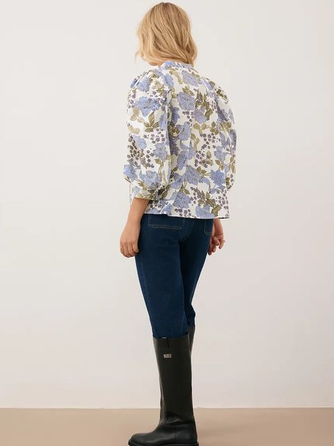 Bizuu bluzka bawełniana ANDRASSA damska kolor niebieski wzorzysta ANDRASSA NIEBIESKI