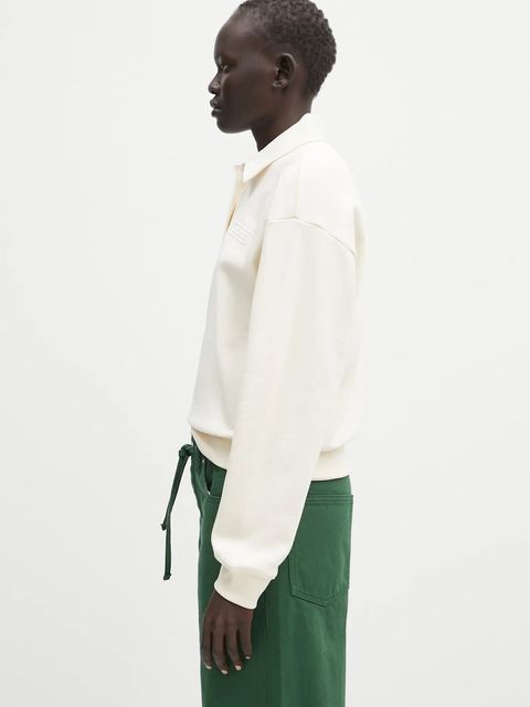 Lacoste bluza bawełniana damska kolor beżowy gładka SF0351