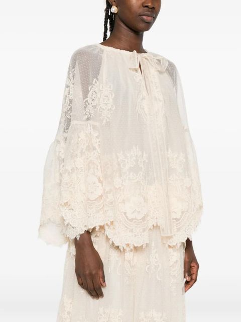 ZIMMERMANN lace-trimmed bell-sleeve blouse - Neutrals