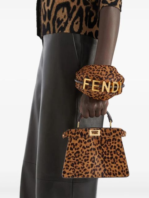 FENDI petite Peekaboo ISeeU leopard-print tote bag - Brown