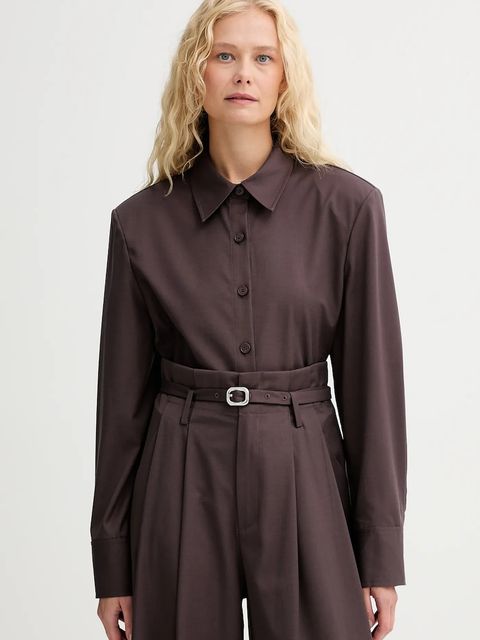 ISABELLE BLANCHE koszula z wełną damska kolor bordowy regular z kołnierzykiem klasycznym IS25FW-C037-T002 - zdjęcie produktu nr 1