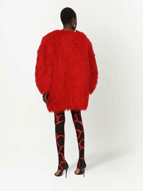 Dolce & Gabbana single-breasted faux-fur coat - Red