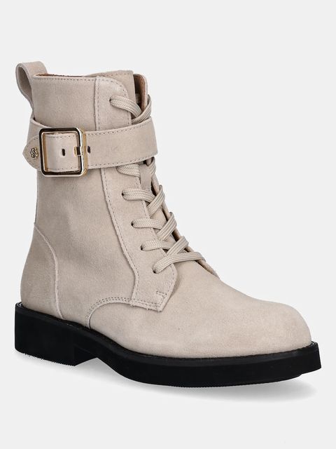 BOSS botki zamszowe Eleri damskie kolor beżowy na płaskim obcasie 50552774 - zdjęcie produktu nr 1