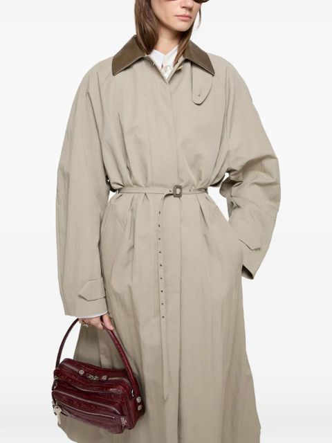 Acne Studios belted leather-collar coat - Grey