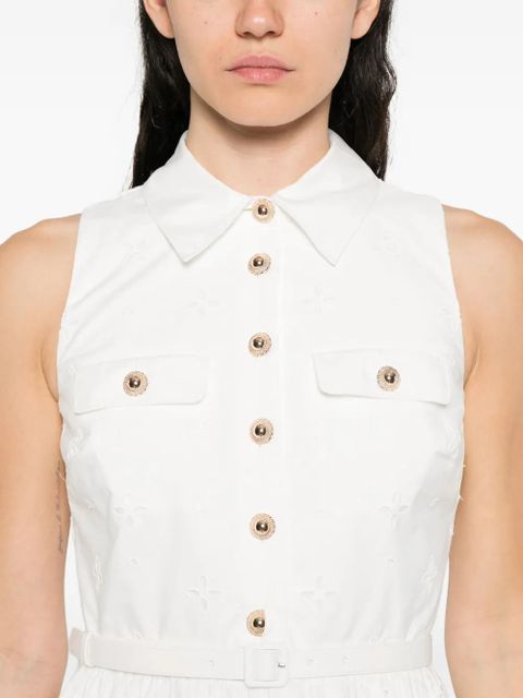 Self-Portrait embroidered belted dress - White