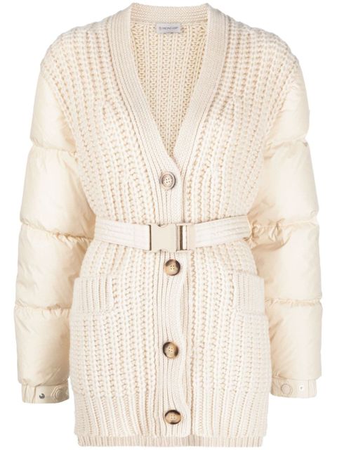 Moncler panelled padded cashmere-wool cardigan - Neutrals - zdjęcie produktu nr 1