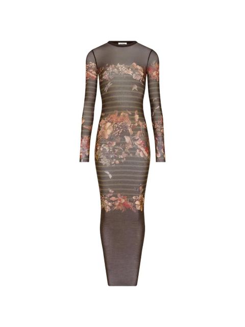 Jean Paul Gaultier Marini Re Grape striped floral mesh maxi dress - Brown - zdjęcie produktu nr 1