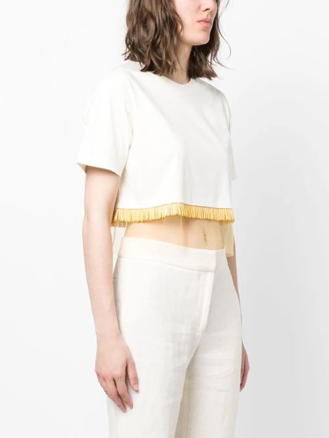 Lanvin fringed cropped T-shirt - Neutrals