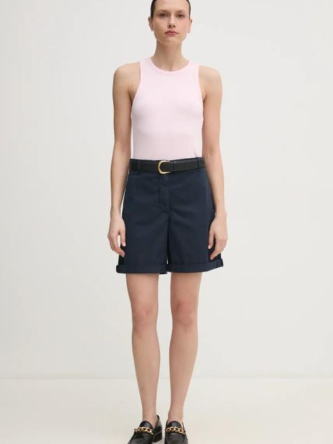 Tommy Hilfiger szorty damskie kolor granatowy gładkie high waist WW0WW42457
