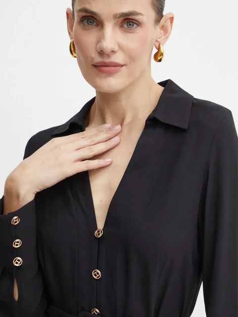 Twinset sukienka kolor czarny midi rozkloszowana 242TT2320