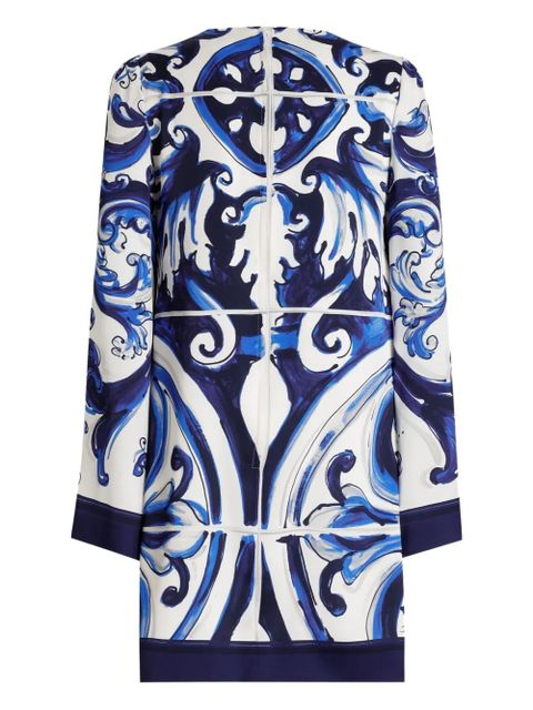 Dolce & Gabbana Majolica-print long-sleeve mini dress - Blue - zdjęcie produktu nr 2