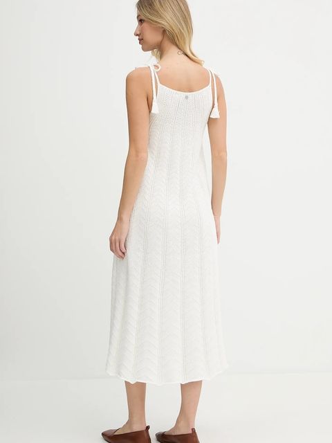 Pepe Jeans sukienka bawełniana kolor beżowy midi rozkloszowana PL953755