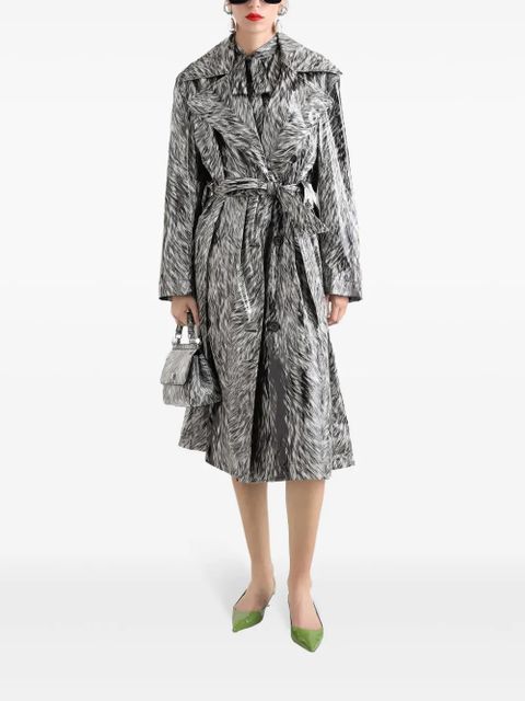 Dolce & Gabbana fur-print trench coat - Grey