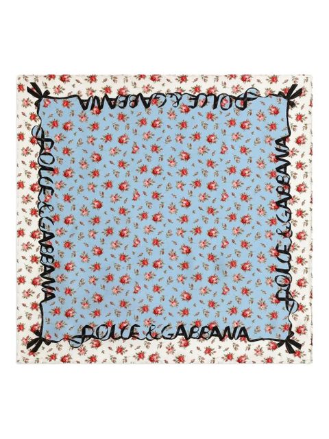 Dolce & Gabbana floral-print logo scarf - Blue - zdjęcie produktu nr 1