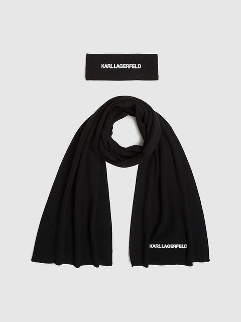 Karl Lagerfeld szalik K/ESSENTIAL damski kolor czarny gładki A4W33027 - zdjęcie produktu nr 1